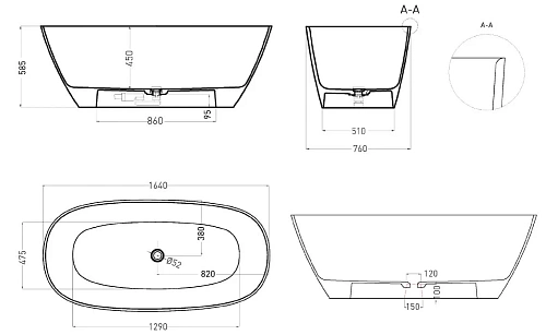 Ванна отдельностоящая Salini SOFIA LIGHT Без перелива 103611G из искусственого камня S-Sense Ванна отдельностоящая Salini SOFIA LIGHT Без перелива 103611G из искусственого камня S-Sense