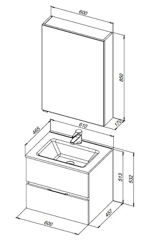 Комплект мебели Aquanet Алвита New 60 2 ящика, антрацит 00274219 Комплект мебели Aquanet Алвита New 60 2 ящика, антрацит 00274219