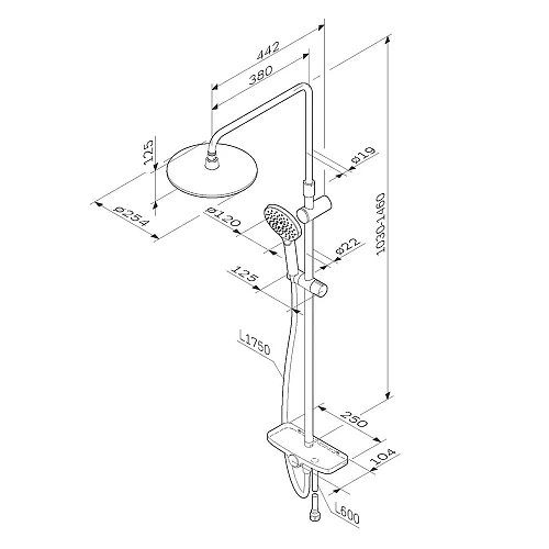 Душевая система AM.PM Like F0780200 верхний душ 250мм, штанга 1030-1460 мм Душевая система AM.PM Like F0780200 верхний душ 250мм, штанга 1030-1460 мм