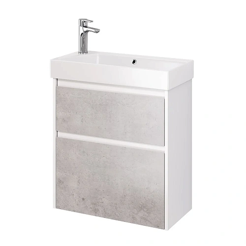 Тумба под раковину DREJA SLIM, 65 см, подвесная/напольная, 2 ящика, белый глянец / бетон 99.0503 Тумба под раковину DREJA SLIM, 65 см, подвесная/напольная, 2 ящика, белый глянец / бетон 99.0503