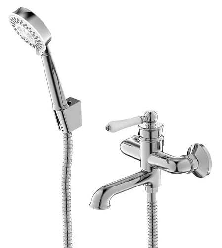 Смеситель для ванны Iddis Oxford OXFSB02i02, хром/белый, с душевым гарнитуром Смеситель для ванны Iddis Oxford OXFSB02i02, хром/белый, с душевым гарнитуром