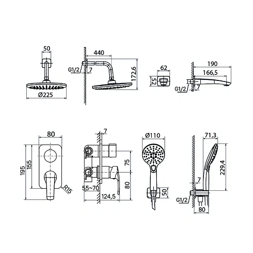 Душевая система IDDIS скрытого монтажа с тропическим душем, ручным душем и изливом, черный матовый, Ray, (RAYBL03i68) Душевая система IDDIS скрытого монтажа с тропическим душем, ручным душем и изливом, черный матовый, Ray, (RAYBL03i68)