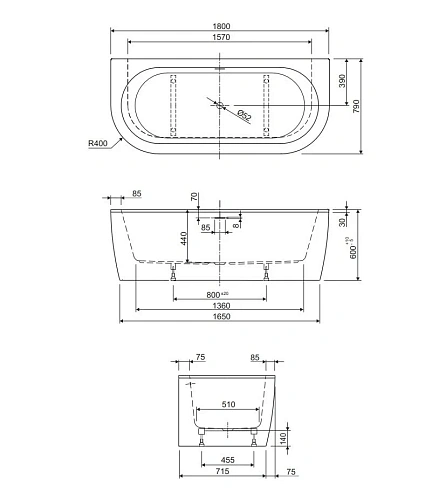 Акриловая ванна CEZARES SLIM WALL-180-80-60-W37-SET 1800x790 белый Акриловая ванна CEZARES SLIM WALL-180-80-60-W37-SET 1800x790 белый