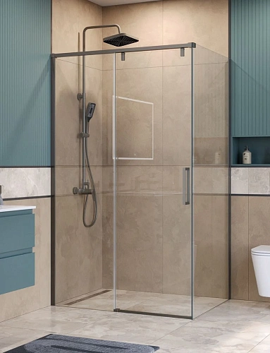 Душевой уголок BelBagno SOFT_CLOSE-1-AH-1-120/80-C-GM 120x80 см, профиль оружейная сталь, стекло прозрачное Душевой уголок BelBagno SOFT_CLOSE-1-AH-1-120/80-C-GM 120x80 см, профиль оружейная сталь, стекло прозрачное