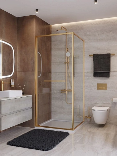 Душевой уголок CEZARES LUX-A-FS-1-90-C-BORO 90x90 см, профиль брашированное золото, стекло прозрачное Душевой уголок CEZARES LUX-A-FS-1-90-C-BORO 90x90 см, профиль брашированное золото, стекло прозрачное