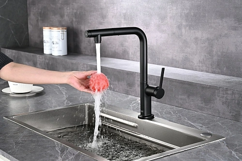 Смеситель для кухни AQUAme Cucina AQM9903MB с выдвижным изливом, с подключением к фильтру с питьевой водой, черный матовый Смеситель для кухни AQUAme Cucina AQM9903MB с выдвижным изливом, с подключением к фильтру с питьевой водой, черный матовый