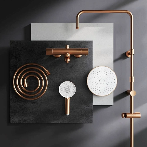 Душевая система AM.PM X-Joy F0785A544 с термостатом, верхний душ 220мм, розовое золото Душевая система AM.PM X-Joy F0785A544 с термостатом, верхний душ 220мм, розовое золото