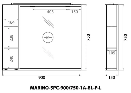 Шкаф-пенал BelBagno MARINO-SPC-900/750-1A-B подвесной 900x150 Bianco Lucido Шкаф-пенал BelBagno MARINO-SPC-900/750-1A-B подвесной 900x150 Bianco Lucido