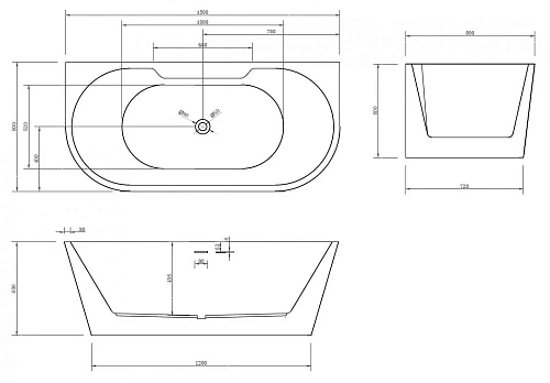 Акриловая ванна ABBER AB9296-1.5 150x80 универсальная, белая Акриловая ванна ABBER AB9296-1.5 150x80 универсальная, белая