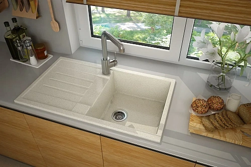 Кухонная мойка Aquaton Верона 1A710032VR220 из литого мрамора, прямоугольная, с крылом, песочная Кухонная мойка Aquaton Верона 1A710032VR220 из литого мрамора, прямоугольная, с крылом, песочная