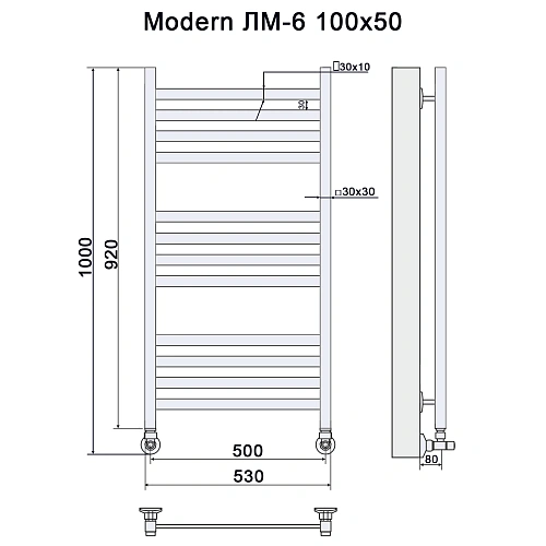 Полотенцесушитель водяной Ника MODERN ЛМ-6 100/50 Matt Antique Silver с вентилями (комплект люкс) Полотенцесушитель водяной Ника MODERN ЛМ-6 100/50 Matt Antique Silver с вентилями (комплект люкс)