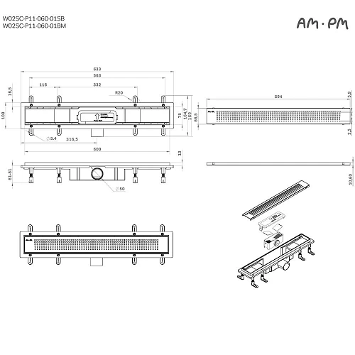 Душевой лоток AM.PM Prime Flow W02SC-P11-060-01SB Flow Cut Gradient 60см, сталь матовая Душевой лоток AM.PM Prime Flow W02SC-P11-060-01SB Flow Cut Gradient 60см, сталь матовая