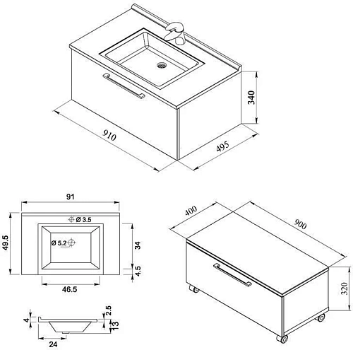 Тумба под раковину De Aqua Квадро-2 90 белый (подвесная 1 ящик) 00185590 Тумба под раковину De Aqua Квадро-2 90 белый (подвесная 1 ящик) 00185590