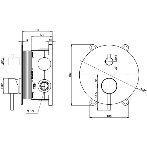 Смеситель для душа AQUAme Siena AQM8803BC встраиваемый, медь шлифованная Смеситель для душа AQUAme Siena AQM8803BC встраиваемый, медь шлифованная