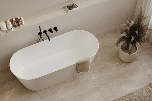 Ванна отдельностоящая ABBER AS9622 165x70 универсальная, белая матовая, искусственный камень Ванна отдельностоящая ABBER AS9622 165x70 универсальная, белая матовая, искусственный камень