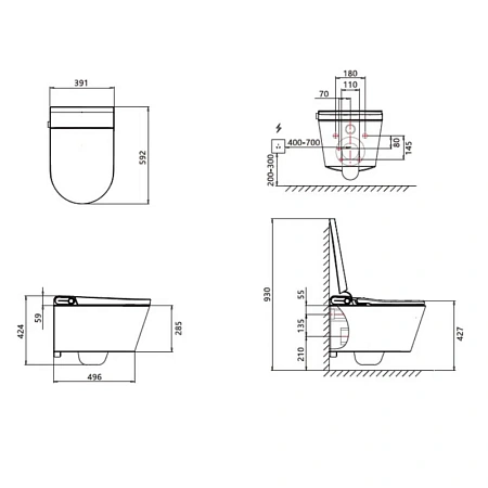 Комплект SMART унитаза Panasonic CH2730 с инсталляцией и клавишей смыва 2730 белый