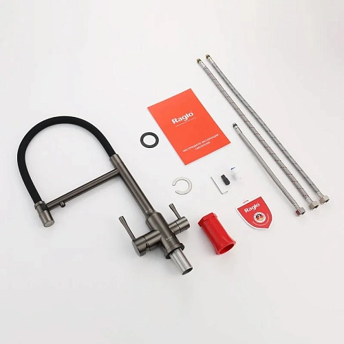 Смеситель для кухни Raglo R81.63.09 с гибким изливом с подключением к фильтру, графит Смеситель для кухни Raglo R81.63.09 с гибким изливом с подключением к фильтру, графит