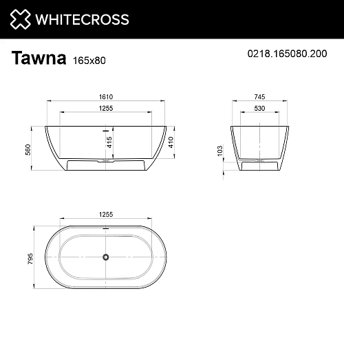 Ванна из искусственного камня WHITECROSS Tawna 165x80 белый матовый Ванна из искусственного камня WHITECROSS Tawna 165x80 белый матовый