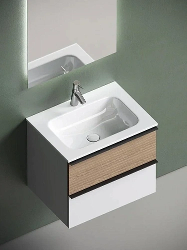 Тумба под раковину Sancos Delta DL60W 590х445х500 дуб светлый/белый, подвесная Тумба под раковину Sancos Delta DL60W 590х445х500 дуб светлый/белый, подвесная