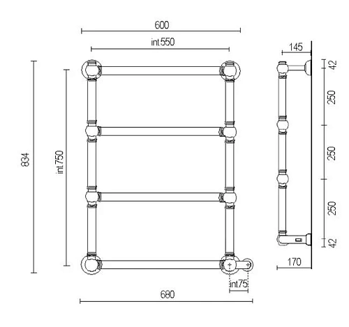 Полотенцесушитель электрический Margaroli Armonia 9-542-4 BOX 95425504OBNB 55 x 83.4 см, старая брон Полотенцесушитель электрический Margaroli Armonia 9-542-4 BOX 95425504OBNB 55 x 83.4 см, старая брон