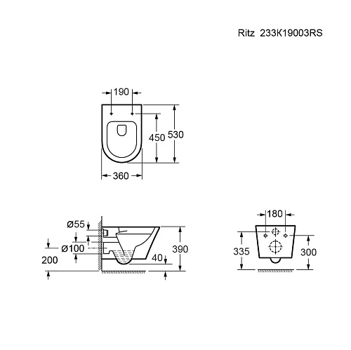 Унитаз подвесной Ambassador Ritz 233K19003RS (530x360x350) безободковый с сиденьем Унитаз подвесной Ambassador Ritz 233K19003RS (530x360x350) безободковый с сиденьем