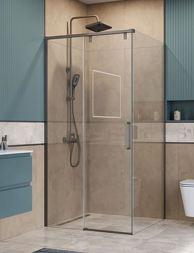 Душевой уголок BelBagno SOFT_CLOSE-1-A-1-100-C-GM 100x100 см, профиль оружейная сталь, стекло прозрачное Душевой уголок BelBagno SOFT_CLOSE-1-A-1-100-C-GM 100x100 см, профиль оружейная сталь, стекло прозрачное