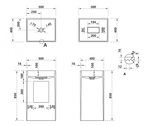 Раковина ABBER Stein AS2503-H отдельностоящая, белая матовая Раковина ABBER Stein AS2503-H отдельностоящая, белая матовая