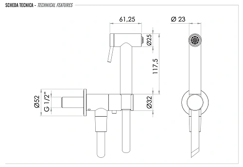 Гигиенический душ Remer X Style INOX SS338M332ON, нержавеющая сталь Гигиенический душ Remer X Style INOX SS338M332ON, нержавеющая сталь