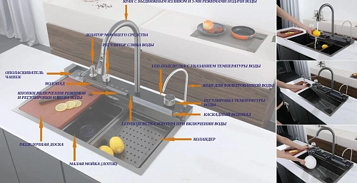 Кухонная мойка Ceruttispa GLORIA II CT10356 nano black серая из нержавеющей стали 750х460х230 Кухонная мойка Ceruttispa GLORIA II CT10356 nano black серая из нержавеющей стали 750х460х230