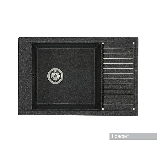 Кухонная мойка Aquaton Делия 78 1A715132DE210 из литого мрамора, прямоугольная, с крылом графит Кухонная мойка Aquaton Делия 78 1A715132DE210 из литого мрамора, прямоугольная, с крылом графит