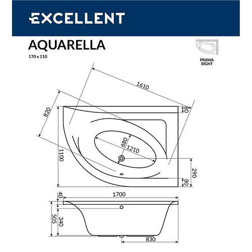 Акриловая ванна EXCELLENT Aquarella 170x110 правая RELAX хром WAEX.ARP17.RELAX.CR Акриловая ванна EXCELLENT Aquarella 170x110 правая RELAX хром WAEX.ARP17.RELAX.CR