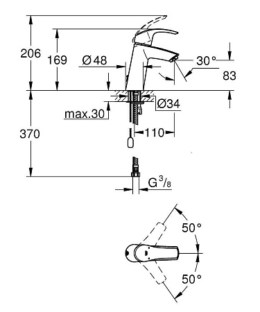 Смеситель для раковины GROHE Eurosmart с цепочкой и средним изливом, хром (23323001) Смеситель для раковины GROHE Eurosmart с цепочкой и средним изливом, хром (23323001)