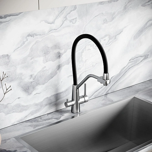 Смеситель для кухни SANCOS Nolia SC12003SS с крановм для фильтра и гибким изливом Смеситель для кухни SANCOS Nolia SC12003SS с крановм для фильтра и гибким изливом