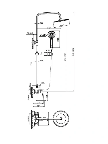 Душевая система Agger Brilliant A0393344 с изливом, черный Душевая система Agger Brilliant A0393344 с изливом, черный