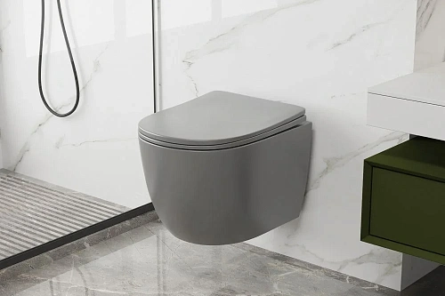 Унитаз подвесной ABBER Bequem AC1103MG серый матовый, безободковый с крышкой микролифт Унитаз подвесной ABBER Bequem AC1103MG серый матовый, безободковый с крышкой микролифт