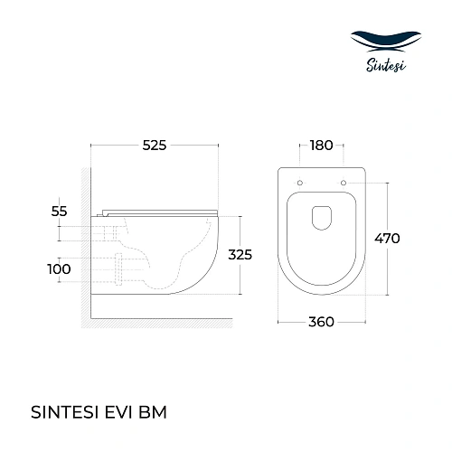 Унитаз подвесной Sintesi EVI SIN-TS-EVI-151BM безободковый черный матовый с крышкой-сиденьем дюропласт, микролифт Унитаз подвесной Sintesi EVI SIN-TS-EVI-151BM безободковый черный матовый с крышкой-сиденьем дюропласт, микролифт
