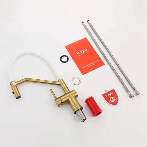Смеситель для кухни Raglo R86.41.03 с гибким изливом, золотой сатин Смеситель для кухни Raglo R86.41.03 с гибким изливом, золотой сатин
