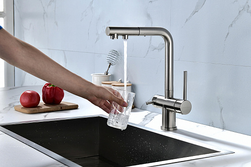 Смеситель для кухни Paulmark SERPENTINE брашированная сталь Se213222-BS Смеситель для кухни Paulmark SERPENTINE брашированная сталь Se213222-BS