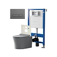Комплект инсталляции Point Элемент PN45120 с клавишей смыва Меркурий, цвет графит, PN44831GM и унитазом Вега сер мат, PN41711GM Комплект инсталляции Point Элемент PN45120 с клавишей смыва Меркурий, цвет графит, PN44831GM и унитазом Вега сер мат, PN41711GM
