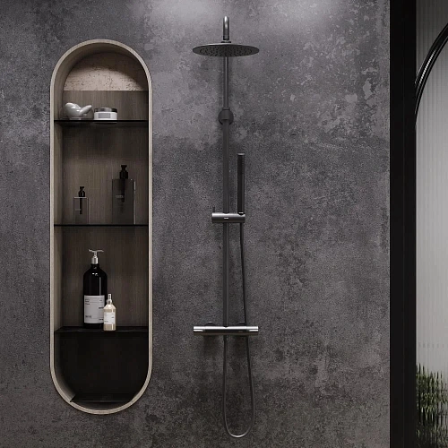 Душевая система Damixa Scandinavian Pure 936800300 с термостом, черный Душевая система Damixa Scandinavian Pure 936800300 с термостом, черный