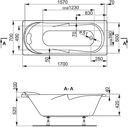 Акриловая ванна VAGNERPLAST MINERVA 170x70 VPBA177MIA2X-04 Акриловая ванна VAGNERPLAST MINERVA 170x70 VPBA177MIA2X-04