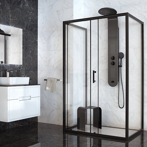 Душевой уголок Taliente 100x80x195см TA-N-100-08-1CB раздвижной, стекло прозрачное 6 мм, черный профиль Душевой уголок Taliente 100x80x195см TA-N-100-08-1CB раздвижной, стекло прозрачное 6 мм, черный профиль