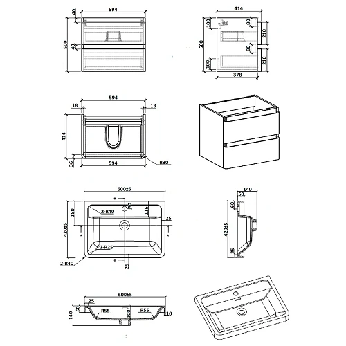 Тумба с раковиной Parly Spa Gucci60 подвесная 600x420x550 Тумба с раковиной Parly Spa Gucci60 подвесная 600x420x550