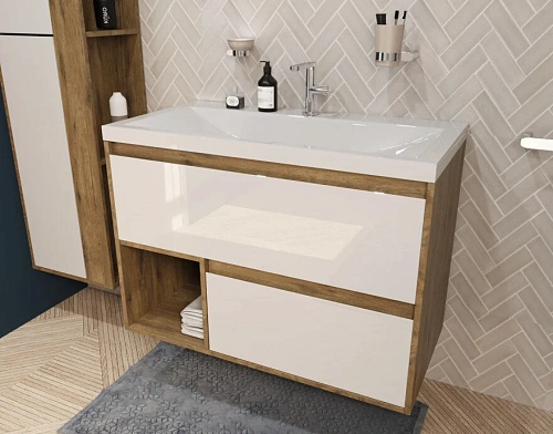 Тумба с раковиной Эстет Monaco Wood ФР-00010673 900х480 подвесная 2 ящика Тумба с раковиной Эстет Monaco Wood ФР-00010673 900х480 подвесная 2 ящика