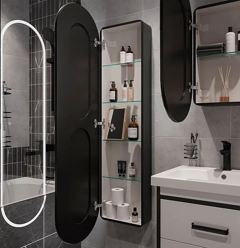 Шкаф-пенал STWORKI Мальмё МВК076 45, с подсветкой, черный 541644 Шкаф-пенал STWORKI Мальмё МВК076 45, с подсветкой, черный 541644