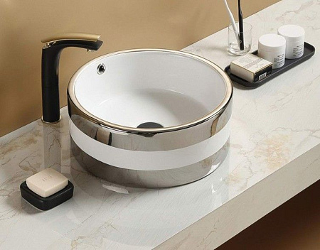 Раковина CeramaLux C1056 накладная, белый/серый