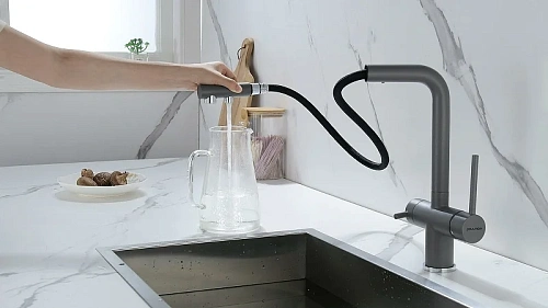 Смеситель для кухни Paulmark SERPENTINE серый металлик Se213222-GRM Смеситель для кухни Paulmark SERPENTINE серый металлик Se213222-GRM