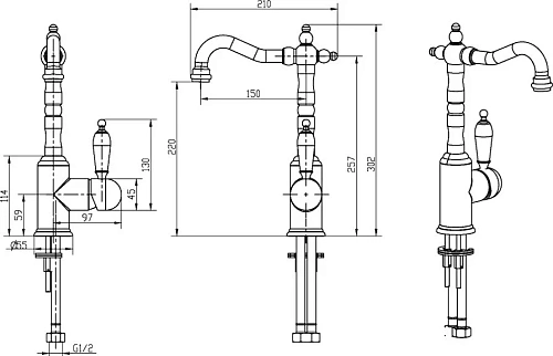 Смеситель для раковины Boheme TRADIZIONALE CHROMO 262-PR Смеситель для раковины Boheme TRADIZIONALE CHROMO 262-PR