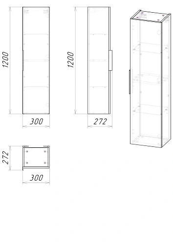 Шкаф-пенал GROSSMAN КРОСС-30 см универсальный бетон 303006 Шкаф-пенал GROSSMAN КРОСС-30 см универсальный бетон 303006