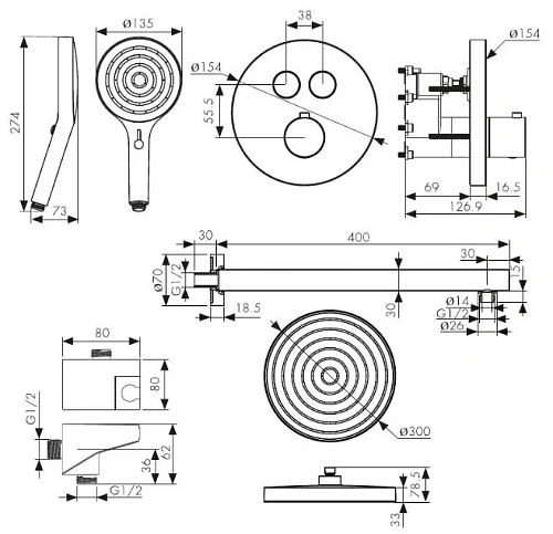Душевая система Kaiser Sano с термостатом скрытого монтажа хром 08277 Душевая система Kaiser Sano с термостатом скрытого монтажа хром 08277